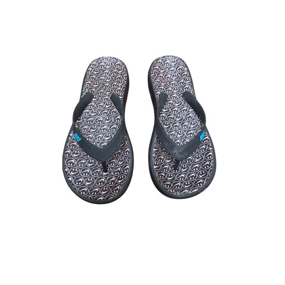 Nike Young Smiley Face Thong Flip Flops Size 3 - Picture 1 of 9